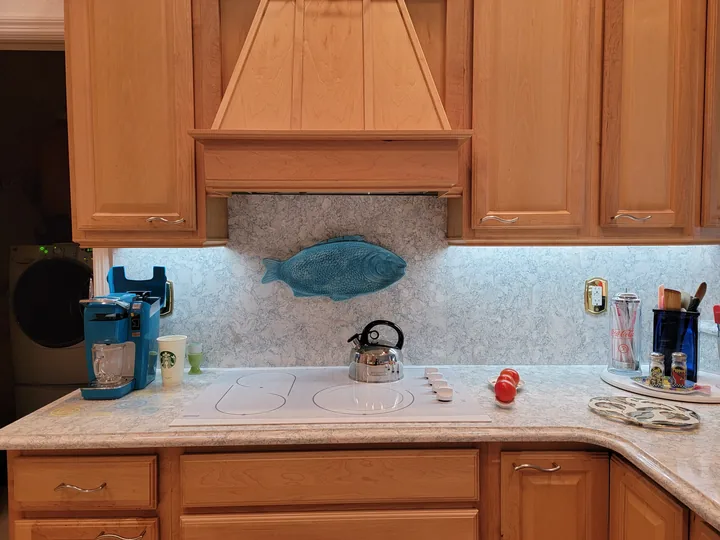 Cambria Montgomery countertop and full-height backsplash around a kitchen range