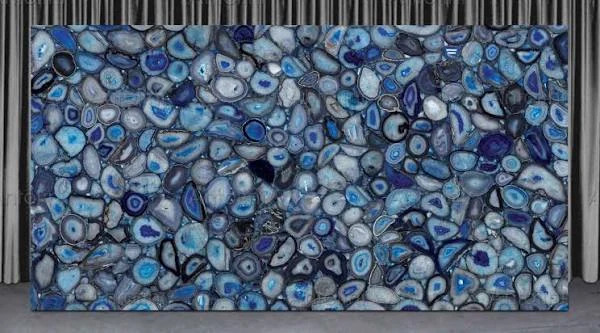 Blue patterned semi-precious stone slab