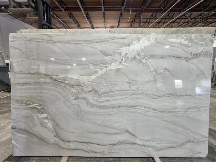 Dramatic stone-look quartz slab sample