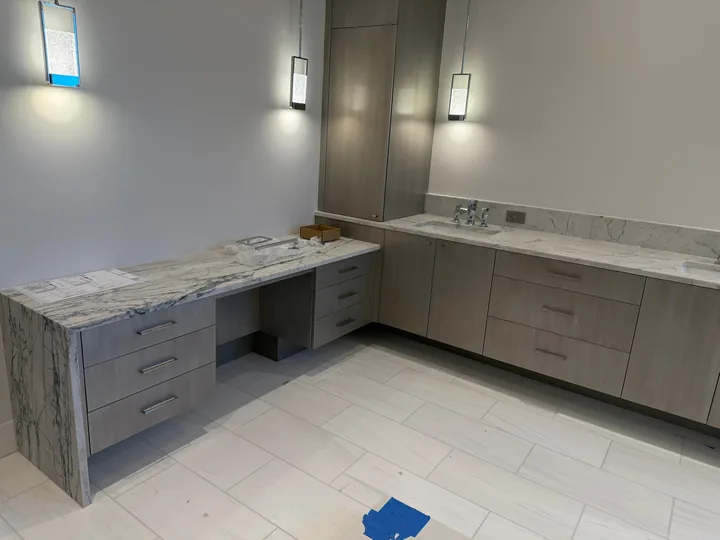 L-shaped bathroom vanity countertop in Palm Harbor
