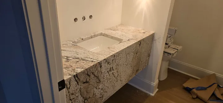 Vanity countertop with stone apron in St. Petersburg