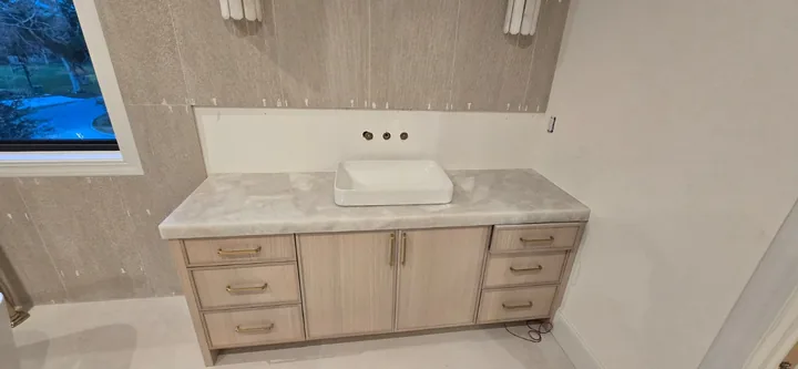 Vessel sink and vanity countertop from another angle in St. Petersburg
