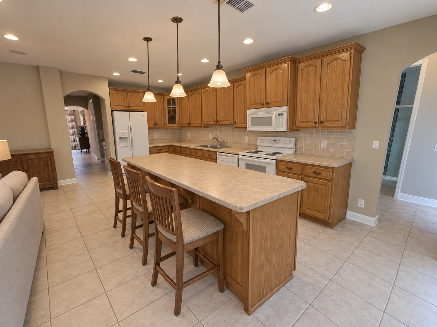 AI-generated visualization of a dated oak kitchen before renovation